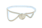 Medallion Coin Charm Side Wave Gold Metal Chain Belt